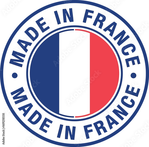 Premium french quality seal emblem vibrant tricolor flag circle badge authentic origin stamp vector