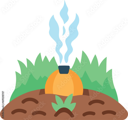 Tractor planting seedling in fertile soil green grass spring farming agriculture concept vector