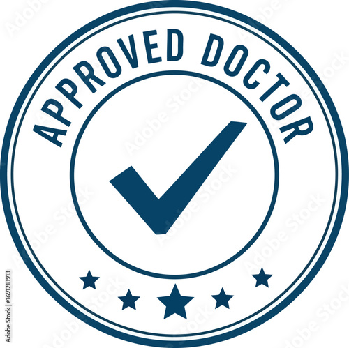 Approved doctor medical seal stamp checkmark round emblem certification recognition vector