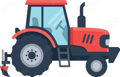 Modern red tractor with agricultural tiller icon flat design vector illustration vector