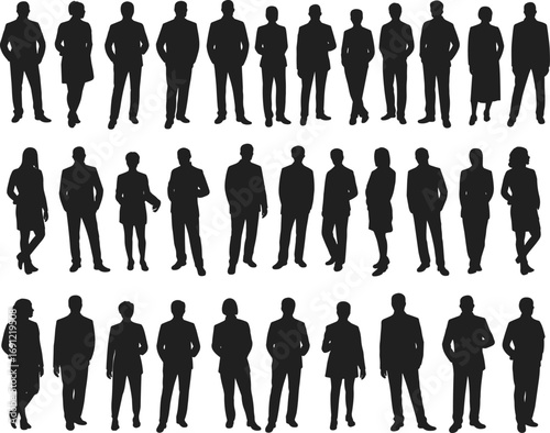 Diverse Group of Business People Silhouettes in Formal Attire vector illustration