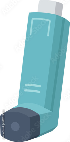 Blue inhaler device for asthma relief and respiratory health vector