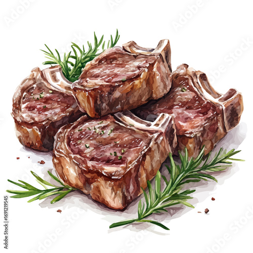 Lamb Chops, watercolor illustration vector, isolated on a white background.