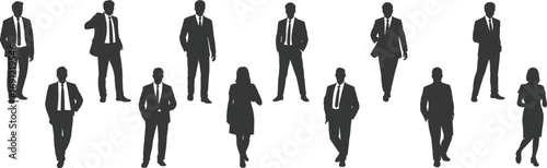 Diverse group of business people silhouettes standing and walking on white background woman