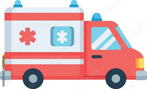 Cartoon ambulance medical emergency vehicle bright red fun vector illustration for children vector
