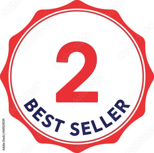 Number 2 best seller badge award emblem recognition vector