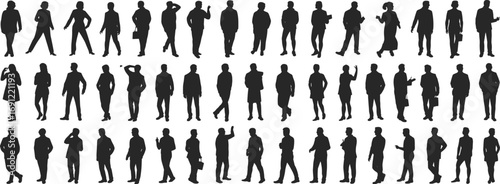 Silhouettes of People in Different Poses and Actions on White Background illustration