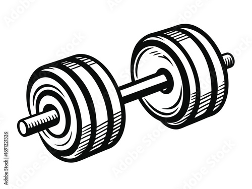 Dumbbell Weight Lifting Equipment Illustration in Black and White silhouette