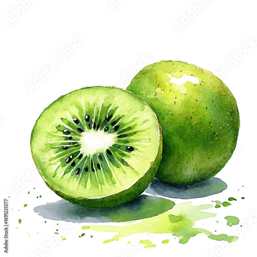 Kiwi, watercolor illustration vector, isolated on a white background.