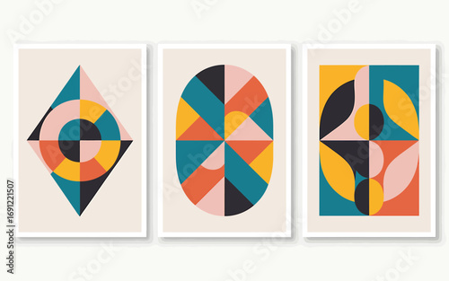 Abstract geometric composition with three elements in rgb