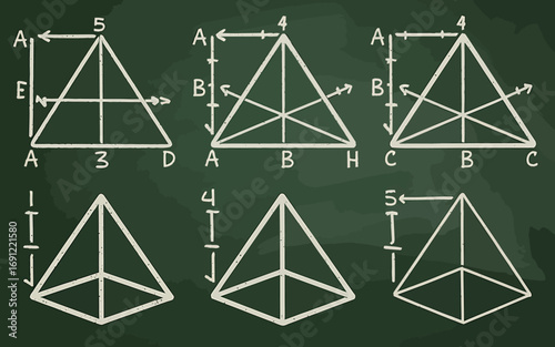 A collection of six clean geometric diagrams for presentations