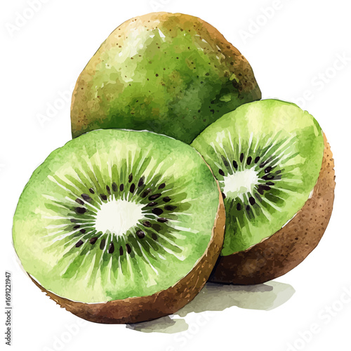 watercolor of Kiwi, vector, isolated on a white background.