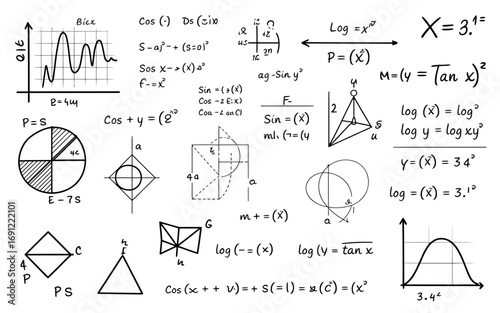 Abstract black and white mathematical equation design