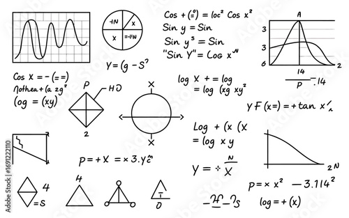Black and white abstract mathematical equation design