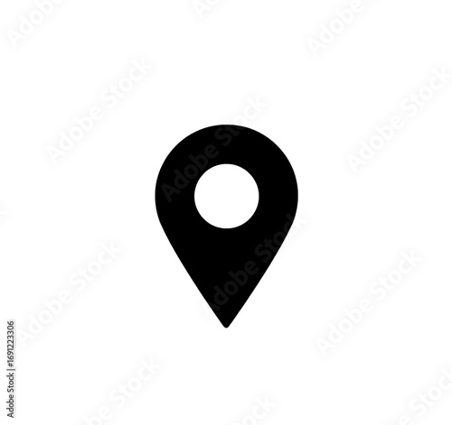 Single Solid Black Map Marker Icon on White Background: Simple, Flat Design