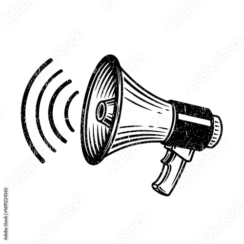 Vintage Black and White Megaphone with Sound Waves