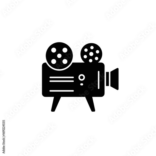 Vintage movie camera projector black silhouette on transparent background