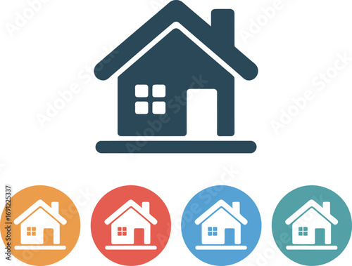 Simple house icons in different colors representing real estate and home ownership