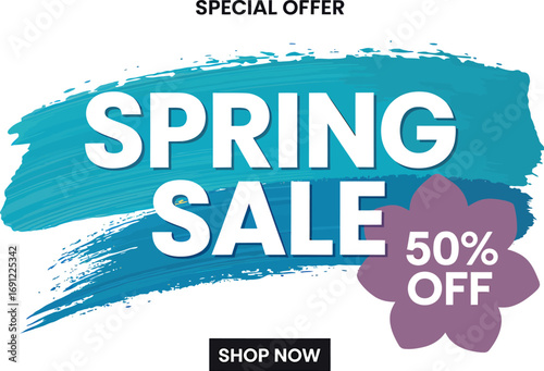 Spring sale special offer fifty percent off with shop now button