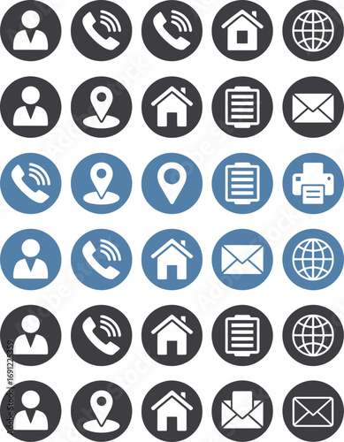 Collection of communication and contact icons in various styles and colors