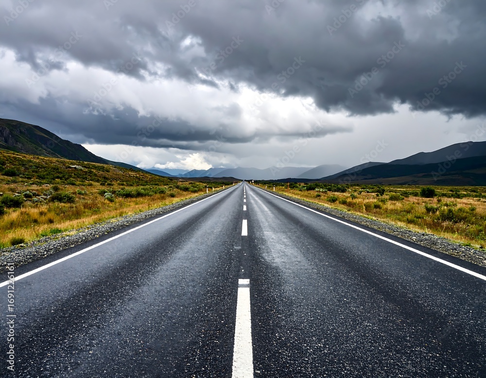 Naklejka premium Empty highway under a stormy sky