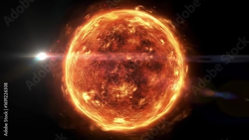 Fiery star burning in space; distant light; cosmic background; VFX
