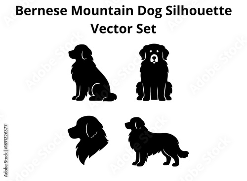 Bernese Mountain Dog Silhouette Vector Set