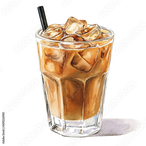 watercolor vector of Iced Coffee, isolated on a white background.
