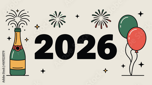 Celebrate 2026 with sparkling champagne, festive fireworks, and vibrant balloons for your joyous event!