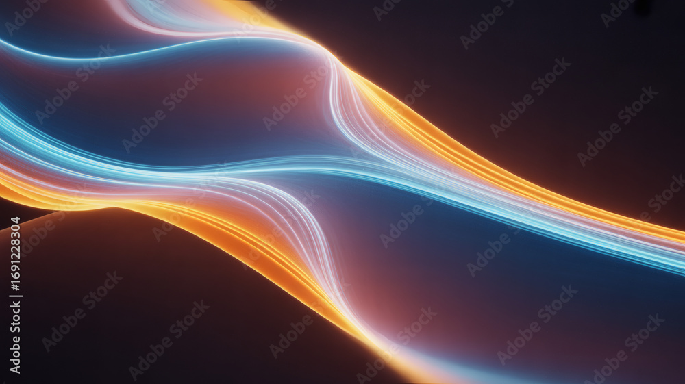 Obraz premium Abstract glowing lines in blue and orange flowing in a art