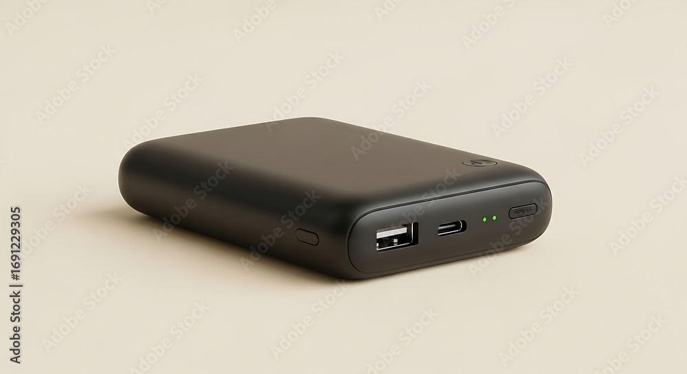 Fototapeta premium Never run out of power again with this modern black portable charger ready for action