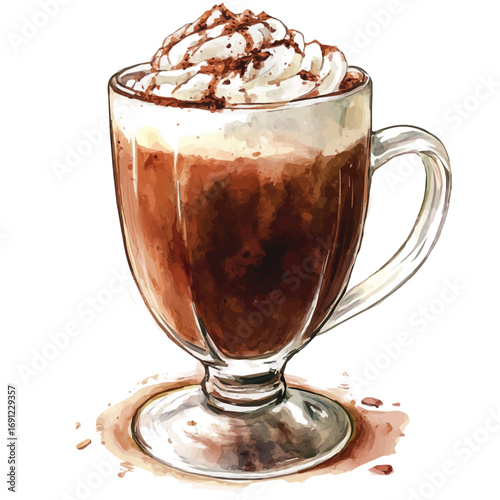 Hot Chocolate, watercolor painting vector, isolated on a white background.