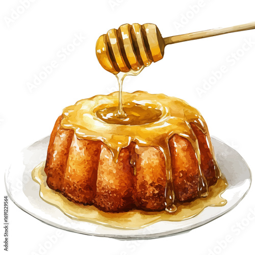 Honey Cake, watercolor clipart vector, isolated on a white background.