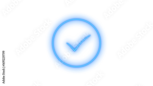 Illustration of glowing blue check mark isolated on transparent background, a symbol of approval, completion, and validation in a modern, minimalist design