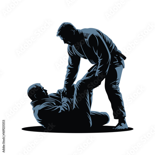 Grappling Combat Athletes Engaged in a Fierce Martial Arts Sparring Session Mastering Techniques for Dominance and Control