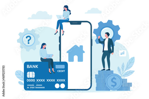 Modern mobile banking app concept with credit card and financial growth elements for digital finance solutions transparent background
