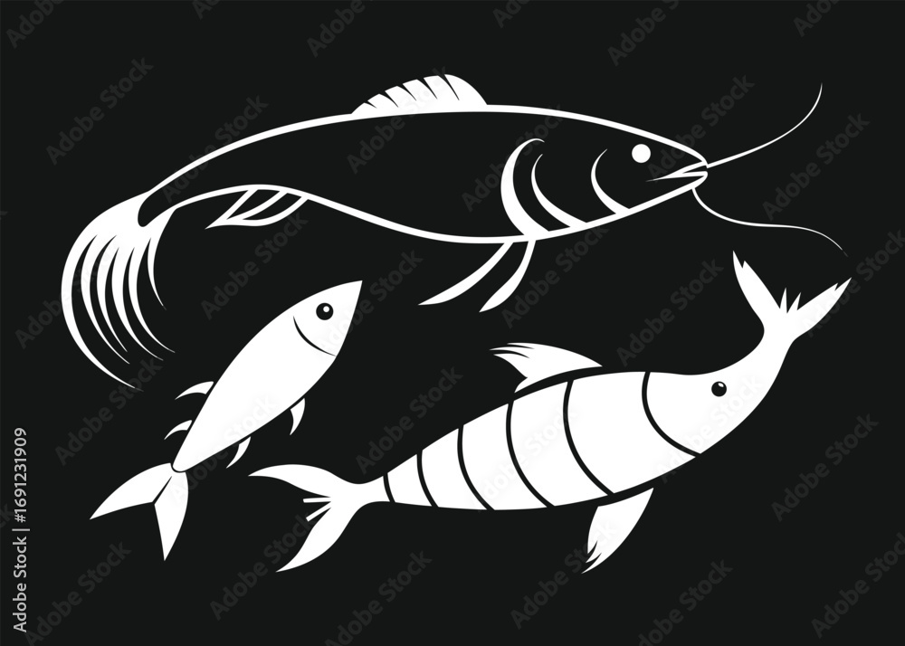 Fototapeta premium Three Fish Swimming in a Circle Silhouette stylized