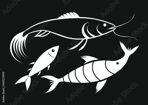 Three Fish Swimming in a Circle Silhouette stylized