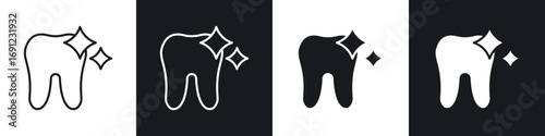 clean tooth icons in solid and stroke graphics