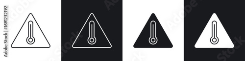 Temperature warning sign icons in solid and stroke graphics