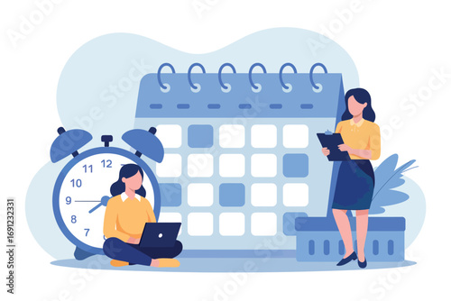 Business planning and time management with calendar and alarm clock concepts and professionals transparent background