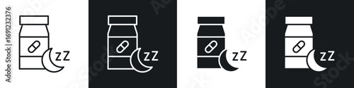Sleeping pills icons in solid and stroke graphics