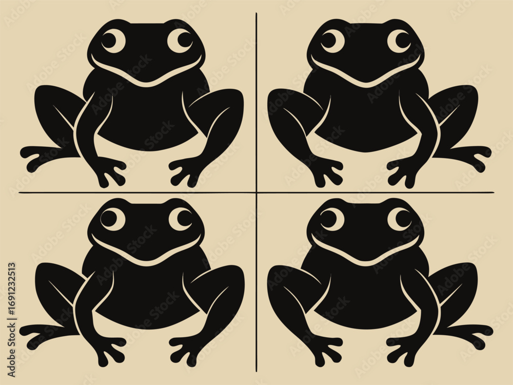 Fototapeta premium Four Frog Silhouettes in a Graphic Pattern silhouette