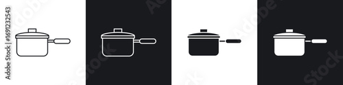 Sauce pan icons in solid and stroke graphics