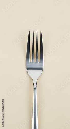 Elegant silver fork casting soft shadows on cream background for minimalist kitchen art