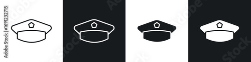 Police cap icons in solid and stroke graphics