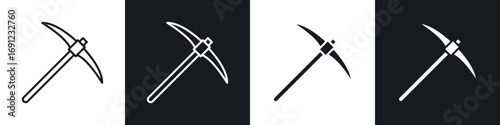 Pick axe icons in solid and stroke graphics