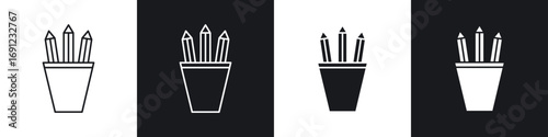 Pencil holder icons in solid and stroke graphics