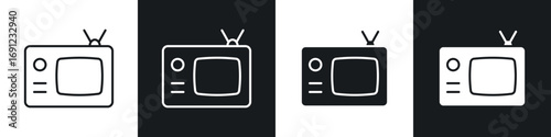 Old television icons in solid and stroke graphics
