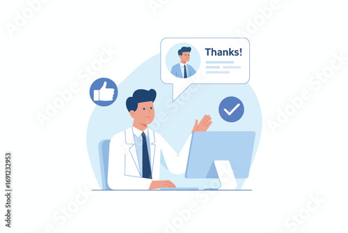 Business professional receiving positive feedback and likes in a virtual meeting or online communication transparent background